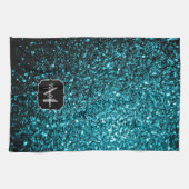 Aqua blue glitter sparters monogram theedoek (Horizontaal)