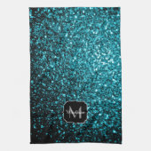 Aqua blue glitter sparters monogram theedoek (Verticaal)