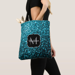 Aqua blue glitter sparters monogram tote bag