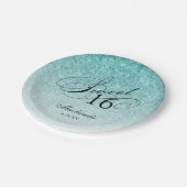 Aqua Blue Glitter Sweet 16 gepersonaliseerd Papieren Bordje (Gekanteld)
