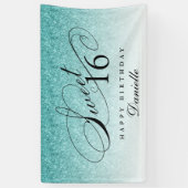 Aqua Blue Glitter Sweet 16 Gepersonaliseerde Verja Spandoek (Verticaal)