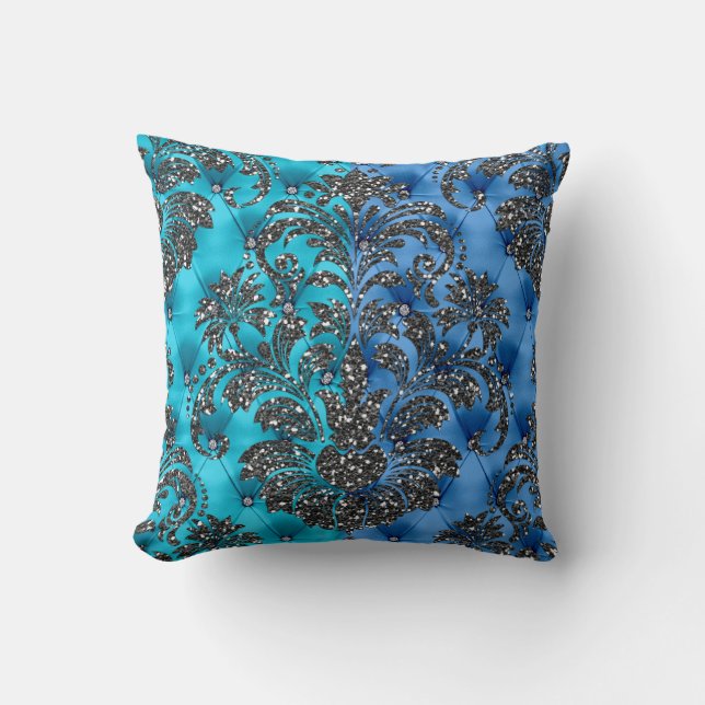 Aqua/Blue Glitter Two Tone Satin Pillow Kussen (Voorkant)