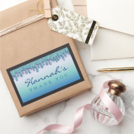 Aqua Blue Glitterende Drip Baby Shower Sticker