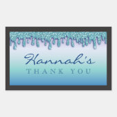 Aqua Blue Glitterende Sticker voor Babyfeestje (Voorkant)