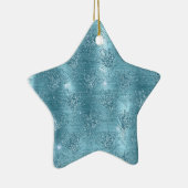 Aqua Blue Glitzy Glitter Peacock Feathers Keramisch Ornament (Rechts)