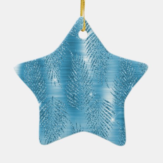 Aqua Blue Glitzy Glitter Peacock Feathers Keramisch Ornament (Achterkant)