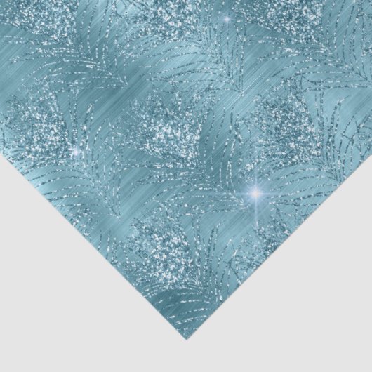 Aqua Blue Glitzy Glitter Peacock Feathers Tissuepapier (Detail)