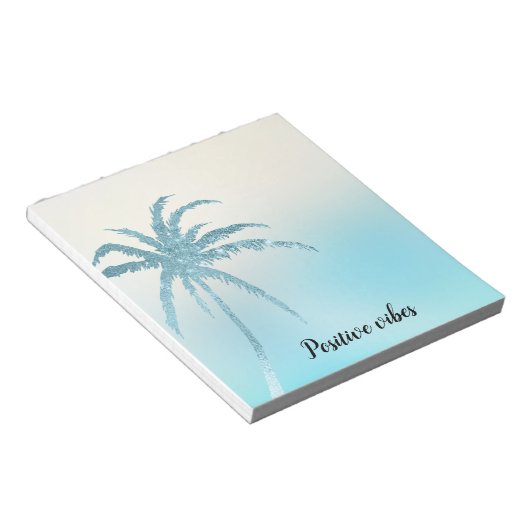 Aqua Blue Glitzy Sparkle Tropical Palm Tree Notitieblok (Schuin)