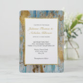Aqua Blue Gold Abstracte bruiloft Kaart (Staand voorkant)