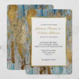 Aqua Blue Gold Abstracte bruiloft Kaart