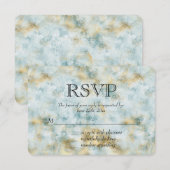 Aqua Blue Gold Abstracte RSVP Kaartje (Voorkant / Achterkant)