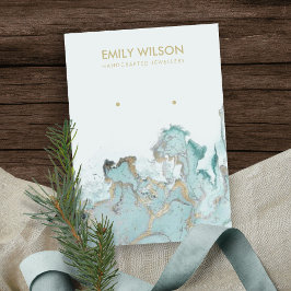 AQUA BLUE GOLD AGATE MARBLE EARRING DISPLAY CARD VISITEKAARTJE