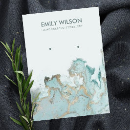 AQUA BLUE GOLD AGATE MARBLE EARRING DISPLAY CARD VISITEKAARTJE
