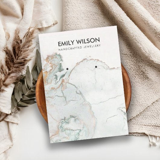 AQUA BLUE GOLD AGATE MARBLE EARRING DISPLAY CARD VISITEKAARTJE