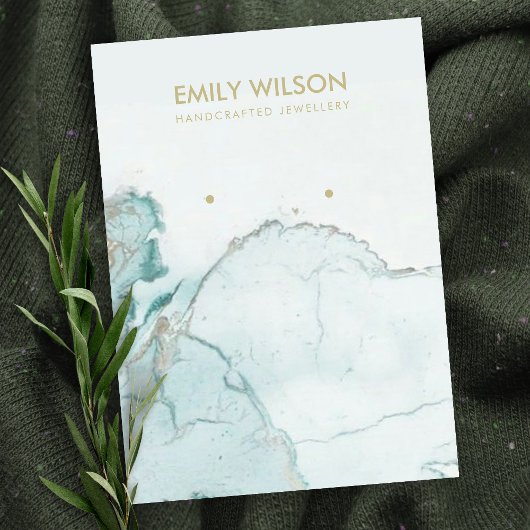 AQUA BLUE GOLD AGATE MARBLE EARRING DISPLAY CARD VISITEKAARTJE