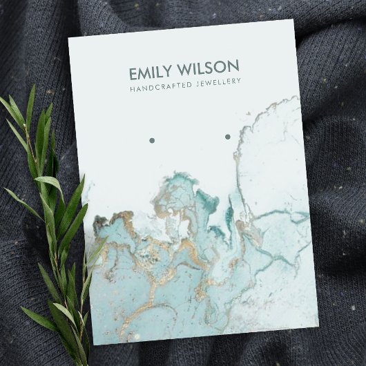 AQUA BLUE GOLD AGATE MARBLE EARRING DISPLAY CARD VISITEKAARTJE