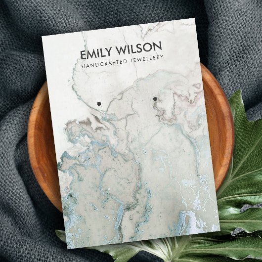 AQUA BLUE GOLD AGATE MARBLE EARRING DISPLAY CARD VISITEKAARTJE