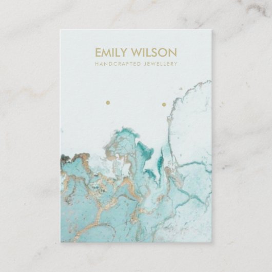 AQUA BLUE GOLD AGATE MARBLE EARRING DISPLAY CARD VISITEKAARTJE (Voorkant)