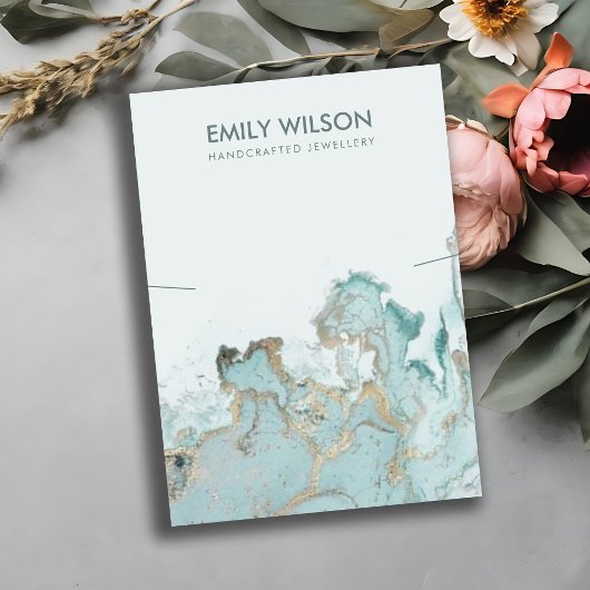 AQUA BLUE GOLD AGATE MARBLE KETTING DISPLAY CARD VISITEKAARTJE
