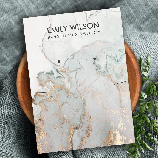 AQUA BLUE GOLD AGATE MARBLE KETTING STUD DISPLAY VISITEKAARTJE