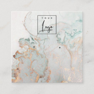Aqua Blue Gold Agate Marble Logo verouderd beeldsc Vierkante Visitekaartje