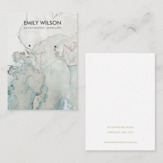 AQUA BLUE GOLD AGATE MARBLE STUD KETTING DISPLAY VISITEKAARTJE (Voorkant / Achterkant)