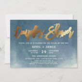 Aqua Blue Gold Brush Typography Couples Shower Kaart (Voorkant)