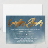 Aqua Blue Gold Brush Typography Couples Shower Kaart (Voorkant / Achterkant)