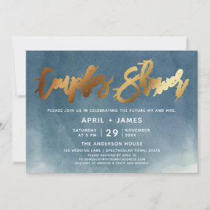 Aqua Blue Gold Brush Typography Couples Shower Kaart
