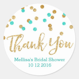 Aqua Blue Gold Confetti Vrijgezellenfeest Favor Ta Ronde Sticker