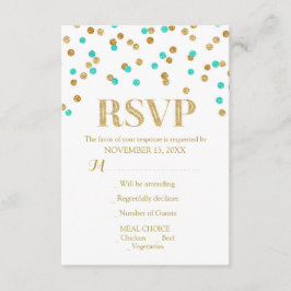 Aqua Blue Gold Confetti Wedding RSVP-kaarten RSVP Kaartje