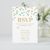 Aqua Blue Gold Confetti Wedding RSVP-kaarten RSVP Kaartje (Staand voorkant)