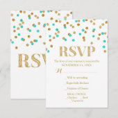 Aqua Blue Gold Confetti Wedding RSVP-kaarten RSVP Kaartje (Voorkant / Achterkant)