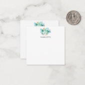 Aqua Blue Gold Floral Personal Note Kaart Notitiekaartje (Voorkant / Achterkant in situ)