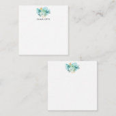 Aqua Blue Gold Floral Personal Note Kaart Notitiekaartje (Voorkant / Achterkant)