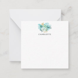 Aqua Blue Gold Floral Personal Note Kaart Notitiekaartje