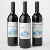 AQUA BLUE GOLD FLORAL RUSTIC WINE ETIKET (Flessen)