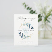 AQUA BLUE GOLD FOLIAGE WREATH MEMORIAL DANK U UITNODIGING BRIEFKAART (Staand voorkant)