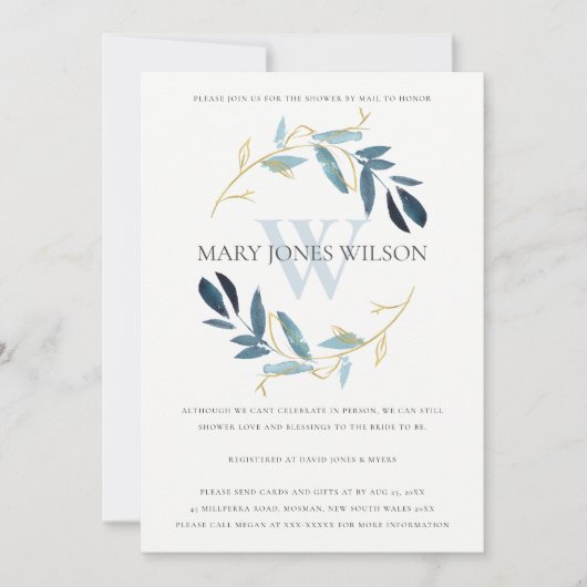AQUA BLUE GOLD FOLIAGE WREATH SHOWER BY MAIL CARD BEDANKKAART (Voorkant)
