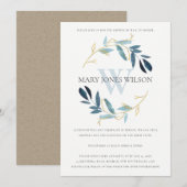 AQUA BLUE GOLD FOLIAGE WREATH SHOWER BY MAIL CARD BEDANKKAART (Voorkant / Achterkant)