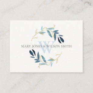 AQUA BLUE GOLD FOLIAGE WREATH WISHING GOED INFORMATIEKAARTJE