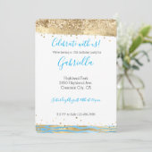 Aqua Blue Gold Glitter Confetti Animal Print Kaart (Staand voorkant)