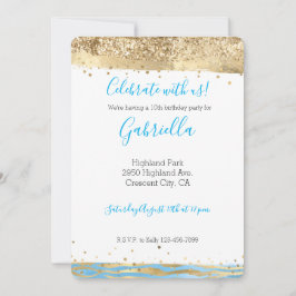 Aqua Blue Gold Glitter Confetti Animal Print Kaart