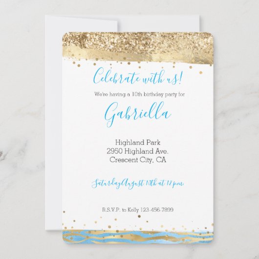 Aqua Blue Gold Glitter Confetti Animal Print Kaart (Voorkant)