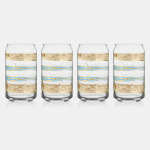 Aqua Blue Gold Glitter Confetti Zebra Animal Blikvorm Glas