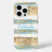 Aqua Blue Gold Glitter Confetti Zebra Animal Case-Mate iPhone Case (Achterkant)