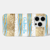 Aqua Blue Gold Glitter Confetti Zebra Animal Case-Mate iPhone Case (Achterkant (horizontaal))