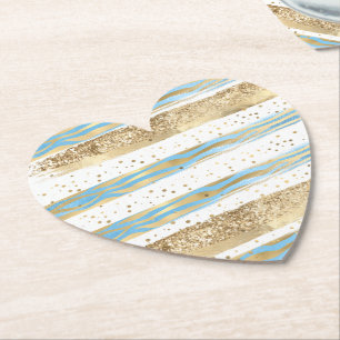 Aqua Blue Gold Glitter Confetti Zebra Animal Kartonnen Onderzetters