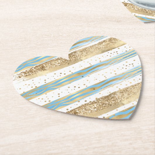 Aqua Blue Gold Glitter Confetti Zebra Animal Kartonnen Onderzetters (Gekanteld)