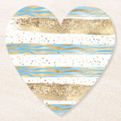 Aqua Blue Gold Glitter Confetti Zebra Animal Kartonnen Onderzetters (Voorkant)